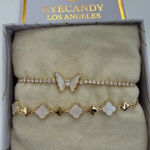 Gold and White Butterfly Bracelet Set